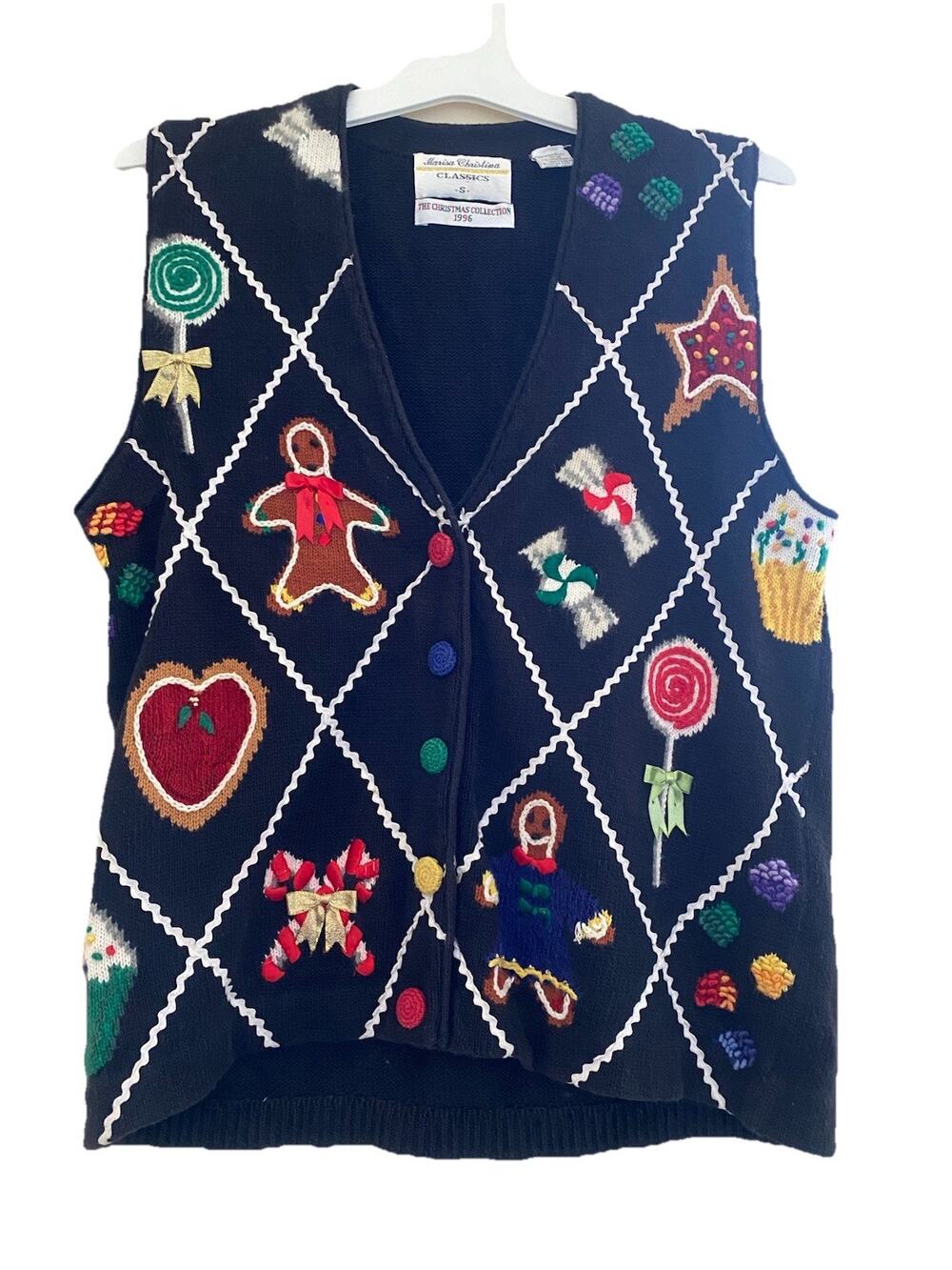 VTG Marisa Christina Christmas Ugly Sweater Vest Gingerbread Small 90’s Candy